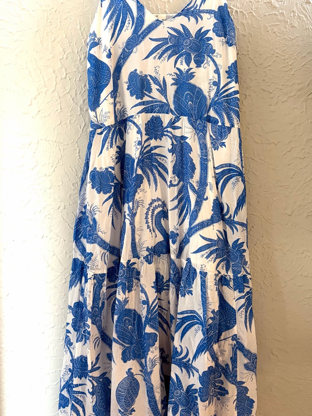 H&M White Maxi Dress with Blue Floral Print Cotton